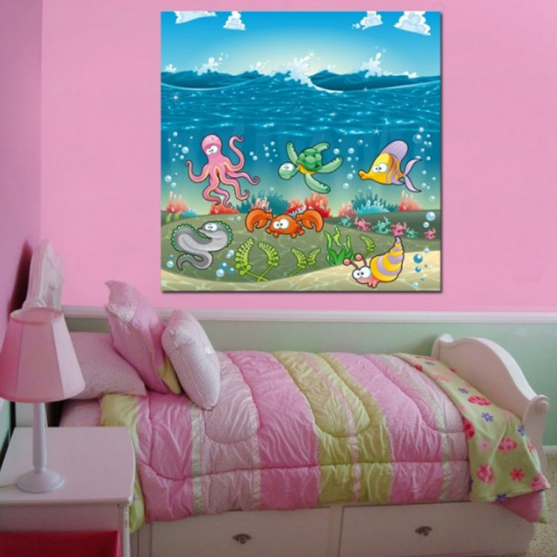 Παιδικός πίνακας σε καμβά με ζώα της θάλασσας